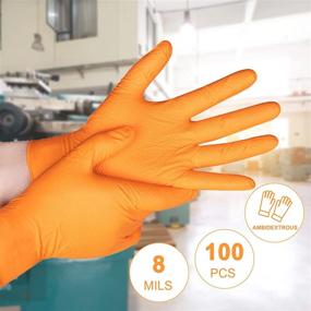 img 2 attached to 🧤 Hyunshuo 8 Mil Industrial Disposable Cleaning Orange Gloves - Powder Free, Box of 100 Food Grade, Diamond Texture, Oil-proof