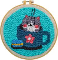 beginner's delight: maydear punch needle starter kit for cartoon rug hooking - "cat in the cup" design with embroidery pen and hoop logo