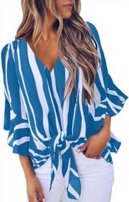 img 3 attached to Women'S Chuanqi Cold Shoulder Blouse W/ Bell Sleeve & Tie Knot - Summer Casual Shirt Tops