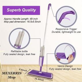 img 2 attached to 🧽 MEXERRIS Microfiber Spray Mop - 360° Rotatable Hardwood Floor Mop with 2 Refillable Bottles - Wet/Dry Cleaning for Laminate Wood Tiles - Includes 3 Reusable Pads and 1 Scrubber