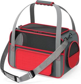 img 4 attached to 🐱 Airline Approved Cat Carrier - Soft-Sided, Durable Small Dog Carrier, Foldable Cat Bag with Fleece Pad - Ideal for Medium Cats, Puppies, and Small Animals - Red Color, 17.5inchL x 11.8inchW x 10.6inchH (GD118AR)