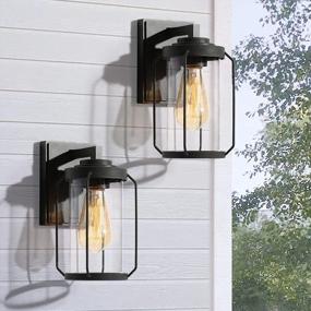 img 3 attached to Set Of 2 Matte Black Farmhouse Outdoor Wall Sconces With Clear Glass And Anti-Rust Finish, Ideal For Front Door, Garage, And Yard Lighting, 11 Inch LALUZ Outdoor Porch Lights