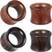 organic wood double flared ear gauges - 2 pairs (0g-11/16) brown wooden ear tunnels, plugs, expanders, and stretchers logo