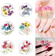 isuperb natural dried flowers nail art stickers in 6 colors - 3d mixed media for tips manicure decor - real dry flower accessory available in color a logo