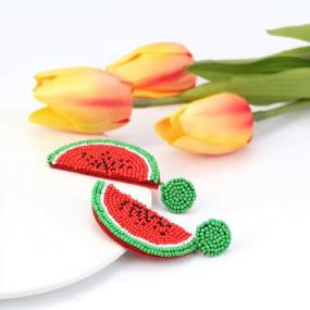 img 1 attached to Idealway Statement Dangle Fruit Earrings - Fashion Cute Pineapple Orange Watermelon Cherry Beaded Fruit Earrings For Women Jewelry