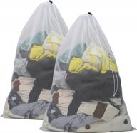 2 pack extra large mesh bag для стирки с замком на шнурке - 24x36 дюймов, моющийся, прочный, для путешествий, колледжа, общежития, спорта и использования в квартире (белый) логотип