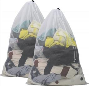 img 4 attached to 2 Pack Extra Large Mesh Bag для стирки с замком на шнурке - 24X36 дюймов, моющийся, прочный, для путешествий, колледжа, общежития, спорта и использования в квартире (белый)