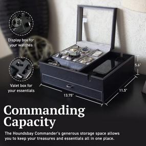 img 3 attached to HOUNDSBAY Commander Dresser Valet Watch Box Case &amp; Mens Jewelry Organizer с зарядной станцией для смартфона и хранилищем для запонок (черный / серый)