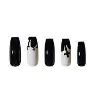 black cross long press on nails - 24 pcs false nails with nail glue for women and girls' diy acrylic nail art and hand decoration by miraga логотип