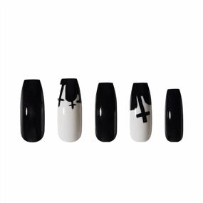 img 4 attached to Black Cross Long Press On Nails - 24 Pcs False Nails With Nail Glue For Women And Girls' DIY Acrylic Nail Art And Hand Decoration By Miraga
