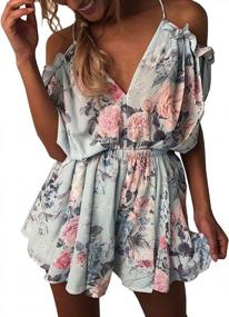 img 3 attached to Flower Printed Spaghetti Strap V Neck Romper Jumpsuit For Women - Sexy And Short