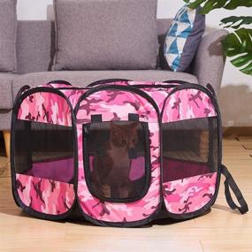 img 1 attached to 🐾 XianghuangTechnology Soft Fabric Foldable Pet Dog Cat Puppy Playpen, Portable Indoor/Outdoor Use - Pet Kennel Cage D31.5 x H23 inch (Camouflage Pink)