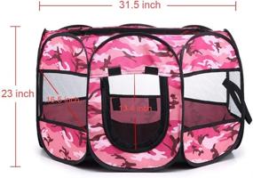 img 4 attached to 🐾 XianghuangTechnology Soft Fabric Foldable Pet Dog Cat Puppy Playpen, Portable Indoor/Outdoor Use - Pet Kennel Cage D31.5 x H23 inch (Camouflage Pink)