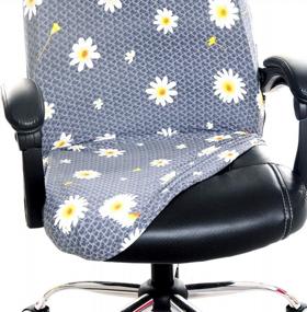 img 1 attached to Floral Office Chair Makeover: WOMACO High Back Chair Cover - Yellow Flower Print, Large