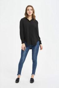 img 3 attached to Women'S V Neck Crepe Blouse Long Sleeve Button Down Shirt Top