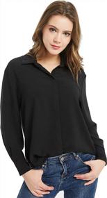 img 4 attached to Women'S V Neck Crepe Blouse Long Sleeve Button Down Shirt Top