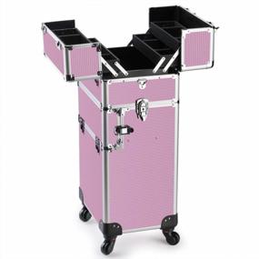 img 3 attached to Professional Rolling Makeup Case By OUDMAY - 2 In 1 Aluminum Storage Organizer With Locks & Folding Trays (Pink)