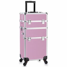 img 4 attached to Professional Rolling Makeup Case By OUDMAY - 2 In 1 Aluminum Storage Organizer With Locks & Folding Trays (Pink)