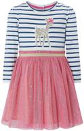 👗 optimized search: girls' clothing - youlebao cartoon appliques striped dresses at dresses logo