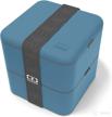 🍱 monbento - large bento box mb square denim: leakproof lunch box for work or school - bpa free, food grade safe, blue logo