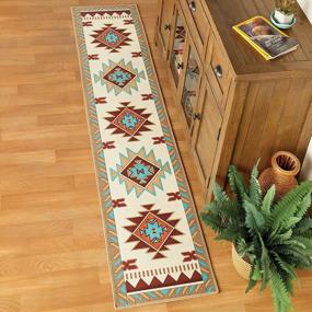 img 3 attached to Southwest Aztec Printed Accent Rug With Skid-Resistant Backing For Added Style And Color - 20" X 90