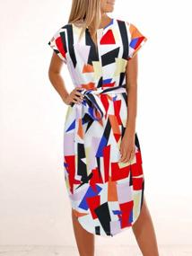 img 2 attached to Summer Midi Dress For Women: Vibrant Floral And Geometric Print, Short Sleeves, V-Neck, And Belt Included, Available In Sizes S-2XL From TEMOFON