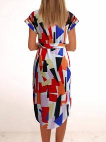 img 1 attached to Летнее платье миди для женщин: яркий цветочный и геометрический принт, короткие рукава, V-образный вырез и ремень включены, доступные размеры от S до 2XL от TEMOFON.