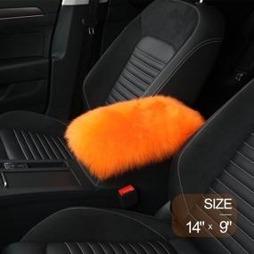 img 3 attached to 🧡 Universal Fit LLB Auto Center Console Cover Pad for SUV/Truck/Car - Genuine Sheepskin Wool Fur Armrest Seat Box Cover, Furry Fluffy Protector (Orange)