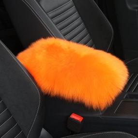 img 4 attached to 🧡 Universal Fit LLB Auto Center Console Cover Pad for SUV/Truck/Car - Genuine Sheepskin Wool Fur Armrest Seat Box Cover, Furry Fluffy Protector (Orange)