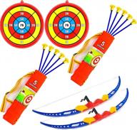 kids outdoor archery set with curve bow, suction cup arrows, target stand, and quiver - toysery boy and arrow toy set for hunting practice and outdoor play - 2 sets logo