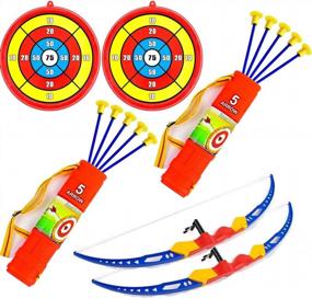 img 4 attached to Kids Outdoor Archery Set With Curve Bow, Suction Cup Arrows, Target Stand, And Quiver - Toysery Boy And Arrow Toy Set For Hunting Practice And Outdoor Play - 2 Sets