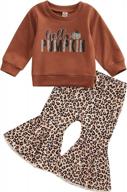 baby girl halloween outfit - pumpkin printed long sleeve sweatshirt top + bell bottom flared pants logo