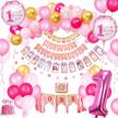 70-piece joyypop first birthday girl decorations set with baby crown, 12 month photo banner, i am one banner, one cake topper, and 1st birthday highchair banner for a memorable celebration logo