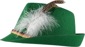 img 3 attached to German Oktoberfest Alpine Fedora - Traditional Bavarian Swiss Green Felt Hat With Feather For Kids & Adults