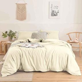 img 4 attached to Modern Style Tan Duvet Cover Set For Queen Size Beds - Luxury Microfiber Comforter Cover With Zip And Ties - Perfect For Both Men And Women (Beige, 3 Pc)