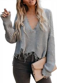 img 4 attached to Stylish And Comfortable: Asvivid Women'S V-Neck Ripped Distressed Crop Sweater