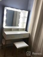 img 1 attached to Tribesigns Vanity Table Set With Lighted Mirror & Stool, Makeup Vanity Dressing Table With 9 Lights, 2 Drawers And Storage Shelves For Bedroom, Gold Vanity Desk For Women Girls (White) review by David Lambert
