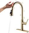 fapully touch kitchen faucets with pull down sprayer, single handle stainless steel brushed gold kitchen sink faucet with pull out sprayer and hole cover logo