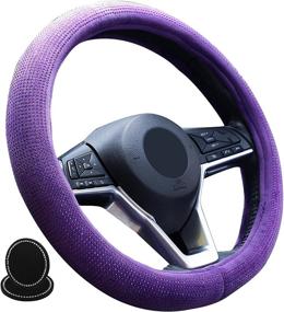 img 4 attached to 💎 Andalus Diamond Microfiber Leather Steering Wheel Cover in Soft Velvet, Universal 15 Inch - Includes 2pcs Bling Cup Holder Coasters Gift - Purple Bling Crystal Rhinestones