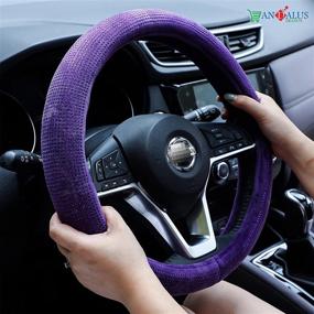 img 3 attached to 💎 Andalus Diamond Microfiber Leather Steering Wheel Cover in Soft Velvet, Universal 15 Inch - Includes 2pcs Bling Cup Holder Coasters Gift - Purple Bling Crystal Rhinestones