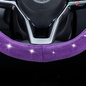 img 1 attached to 💎 Andalus Diamond Microfiber Leather Steering Wheel Cover in Soft Velvet, Universal 15 Inch - Includes 2pcs Bling Cup Holder Coasters Gift - Purple Bling Crystal Rhinestones