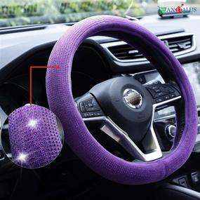 img 2 attached to 💎 Andalus Diamond Microfiber Leather Steering Wheel Cover in Soft Velvet, Universal 15 Inch - Includes 2pcs Bling Cup Holder Coasters Gift - Purple Bling Crystal Rhinestones