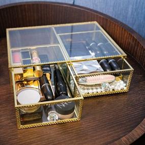 img 2 attached to Gold Glass Makeup And Jewelry Organizer With 2 Drawers - InnSweet Cosmetic Display Case