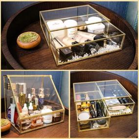 img 1 attached to Gold Glass Makeup And Jewelry Organizer With 2 Drawers - InnSweet Cosmetic Display Case