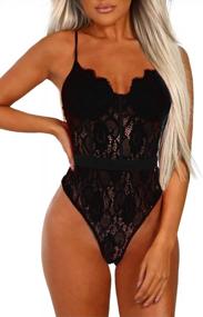 img 4 attached to Women'S Floral Lace Sleeveless Bodysuit Sexy Clubwear