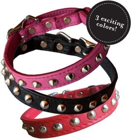 img 1 attached to 🐱 Stylish and Safe Pink Studded Leather Cat Collar by Kitty Planet Outlaw