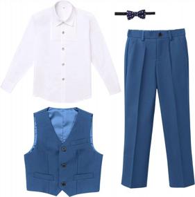 img 3 attached to Kids' 4-Piece Slim Fit Formal Wear Set With Dress Pants, Vest, And Suit Jacket - Perfect For Weddings And Ring Bearers