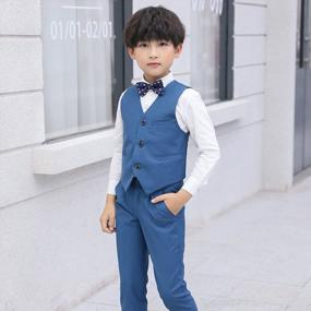 img 2 attached to Kids' 4-Piece Slim Fit Formal Wear Set With Dress Pants, Vest, And Suit Jacket - Perfect For Weddings And Ring Bearers