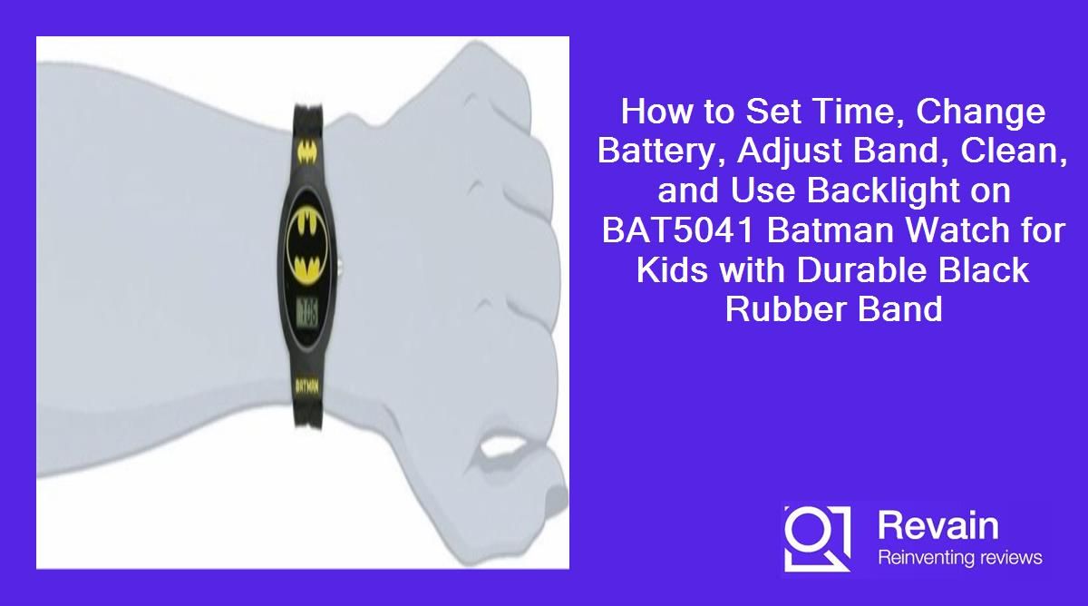 How to Set Time, Change Battery, Adjust Band, Clean, and Use Backlight on BAT5041 Batman Watch for Kids with Durable Black Rubber Band