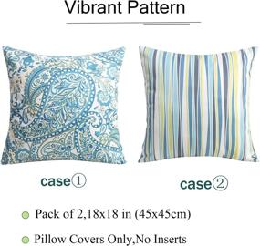 img 1 attached to Stylish And Durable: Set Of 2 18X18 Inch Outdoor Pillow Covers With Modern Paisley Pattern And Blue/White Stripes For Garden Or Patio Furniture